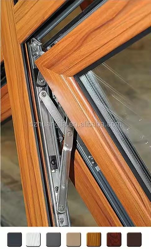 Wood Texture Aluminum Frame Horizontal Glass Sliding Window